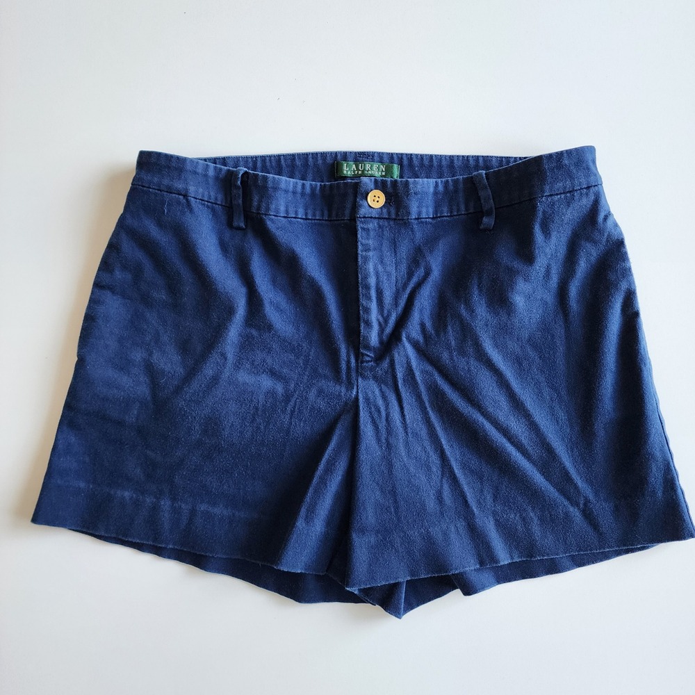 Lauren Ralph Lauren Shorts Womens 8 Navy Blue Cotton Blend Chino Preppy‎ Classic